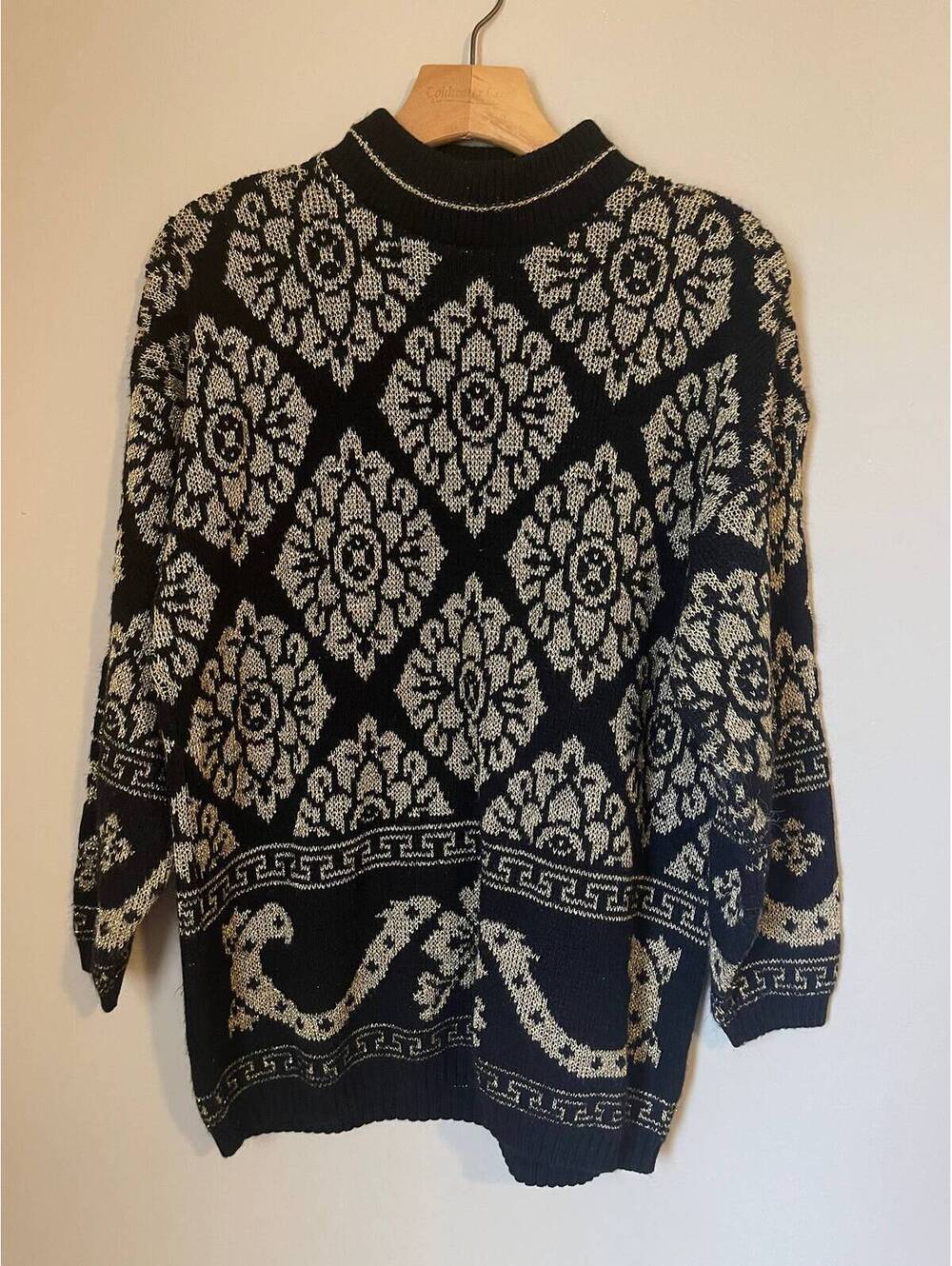 Vintage 90s DANA SCOTT Black & Gold Metallic Tunic SWEATER Medium [COPY]